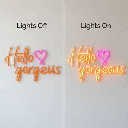 Hello Gorgeous LED Neon Sign Home Wall Art Wall Decor - 06 Day Night Comparison