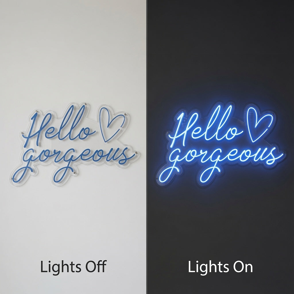 Hello Gorgeous LED Neon Sign Home Wall Art Wall Neon Sign - 06 Day Night Comparison