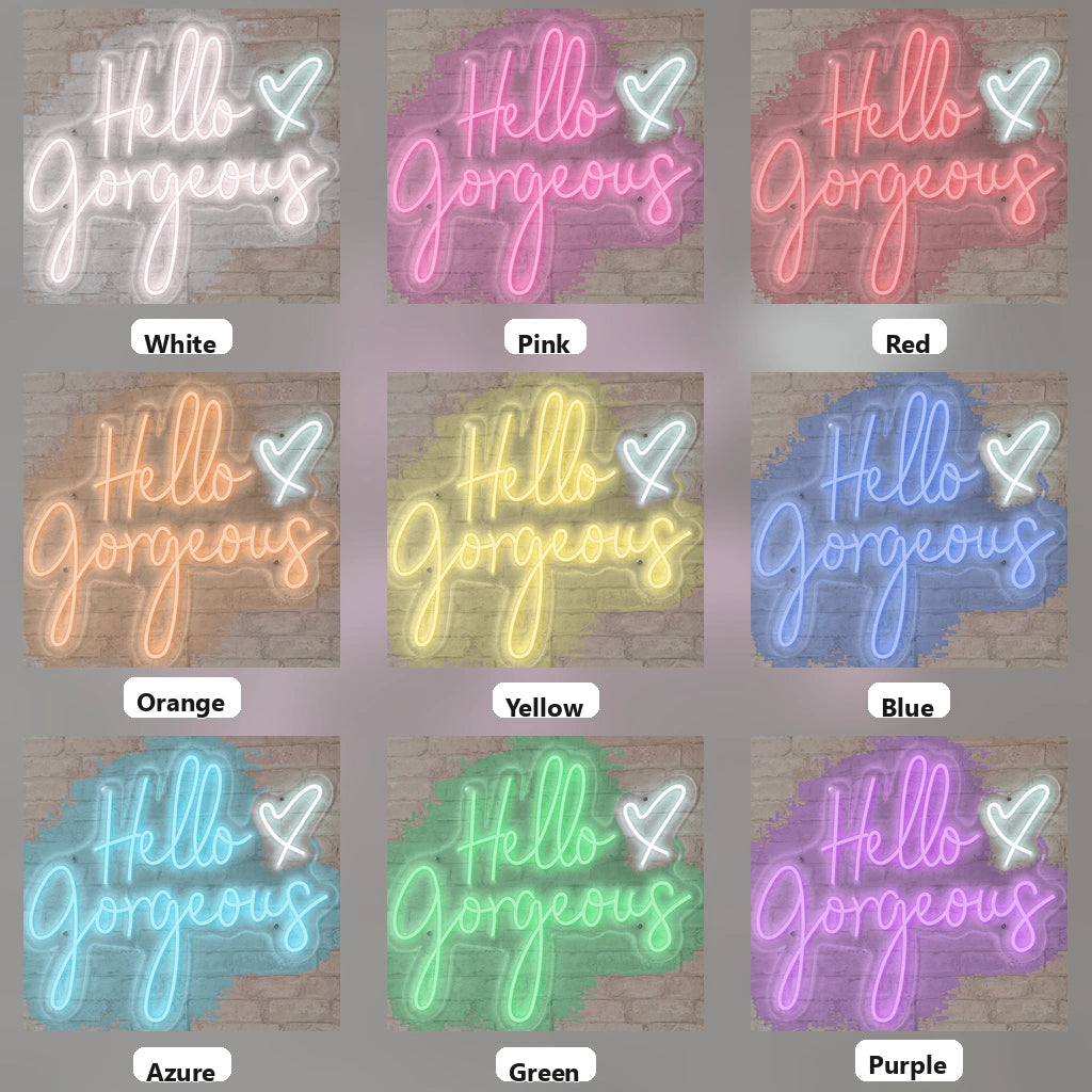 Hello Gorgeous LED Neon Sign Wall Art - 05 Color Grid