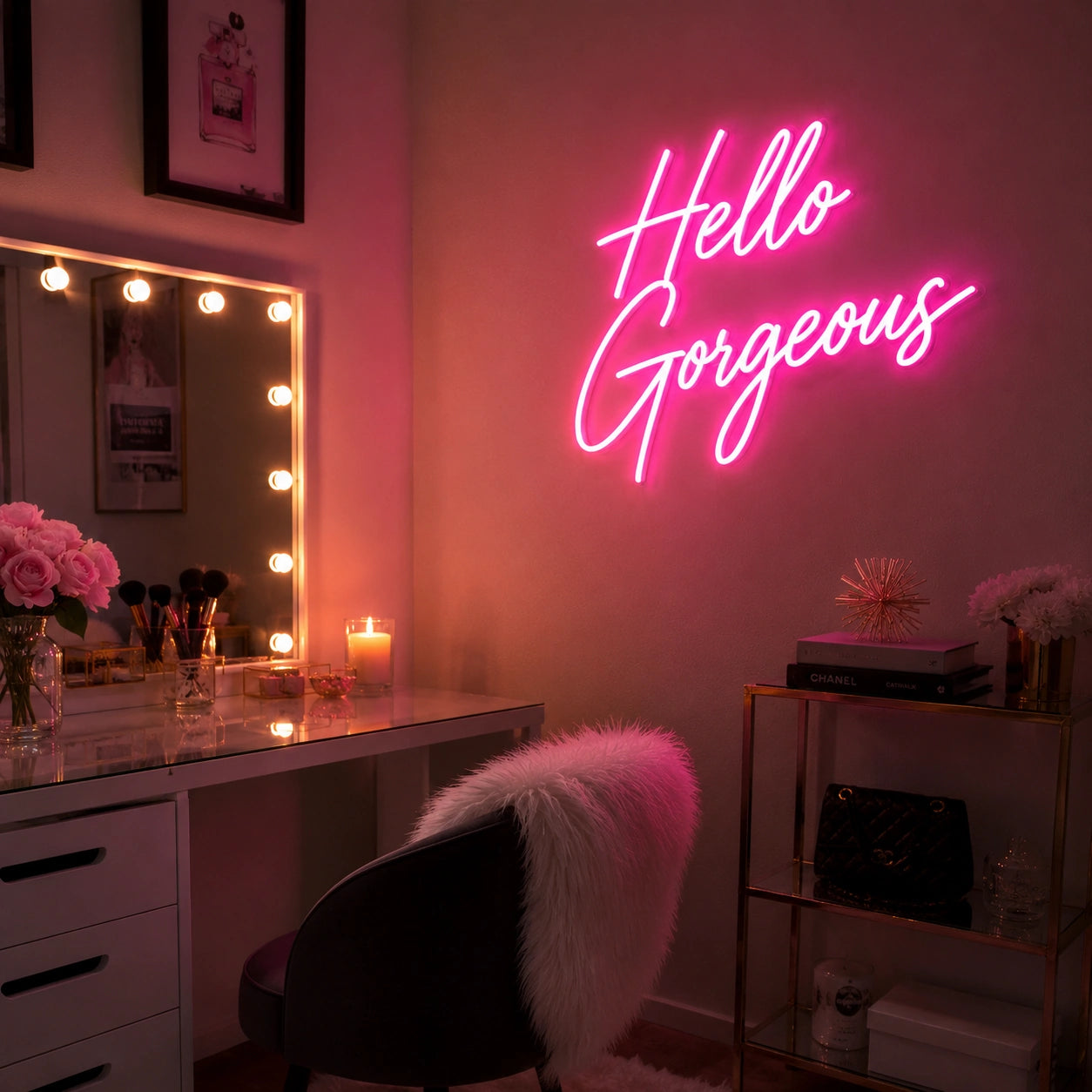 Hello Gorgeous LED Neon Sign Wall Decor - 03 Real Lifestyle Scene