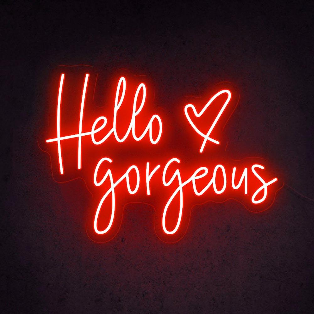 Hello Gorgeous Pink Blue Heart Led Neon Sign For Room Decor | Shineneon