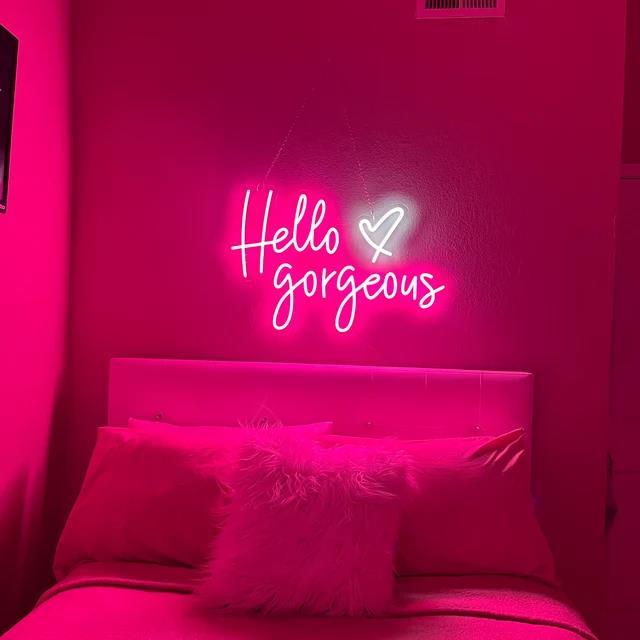 Hello Gorgeous Pink Blue Heart Led Neon Sign For Room Decor | Shineneon