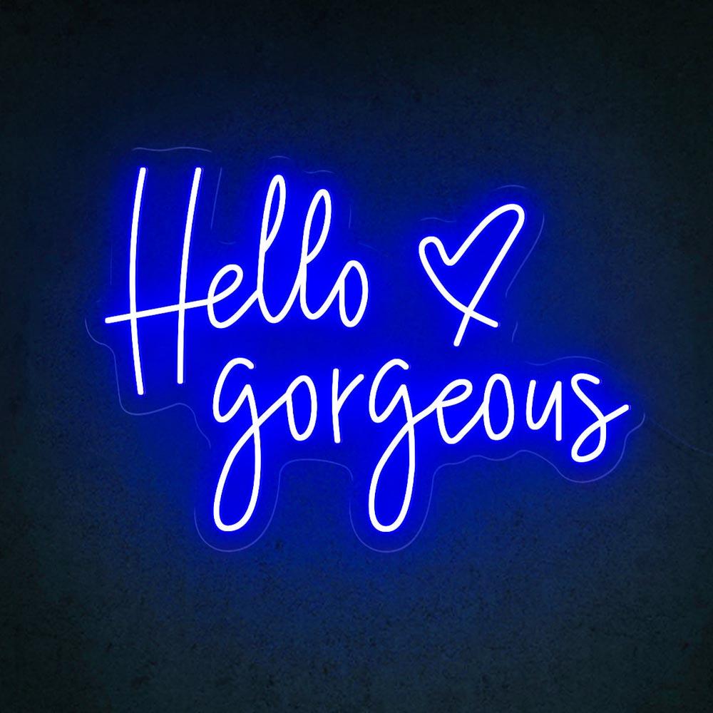 Hello Gorgeous Pink Blue Heart Led Neon Sign For Room Decor | Shineneon