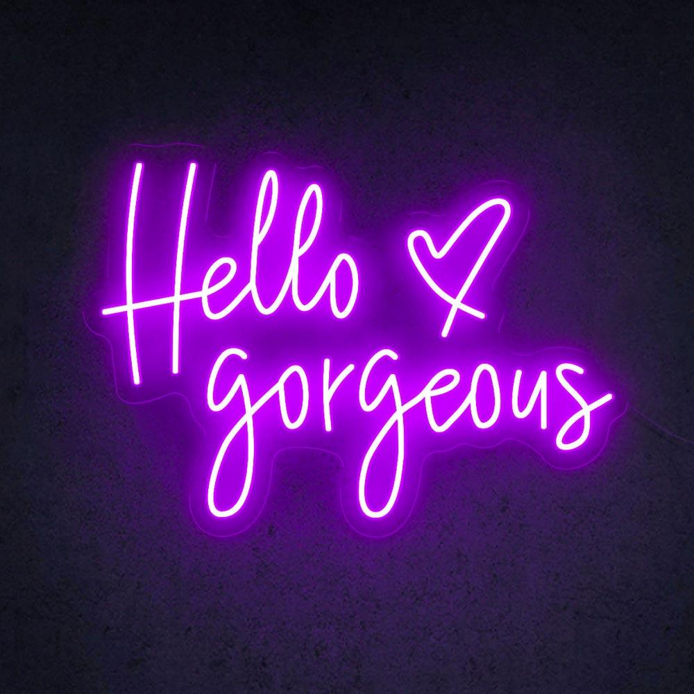 Hello Gorgeous Pink Blue Heart Led Neon Sign For Room Decor | Shineneon