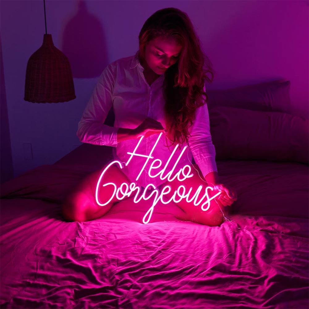 Hello Gorgeous Pink Handwritten Led Neon Sign Bedroom Decor | Shineneon