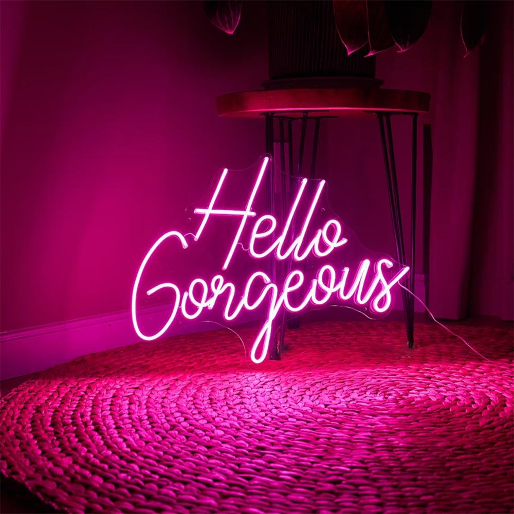 Hello Gorgeous Pink Handwritten Led Neon Sign Bedroom Decor | Shineneon