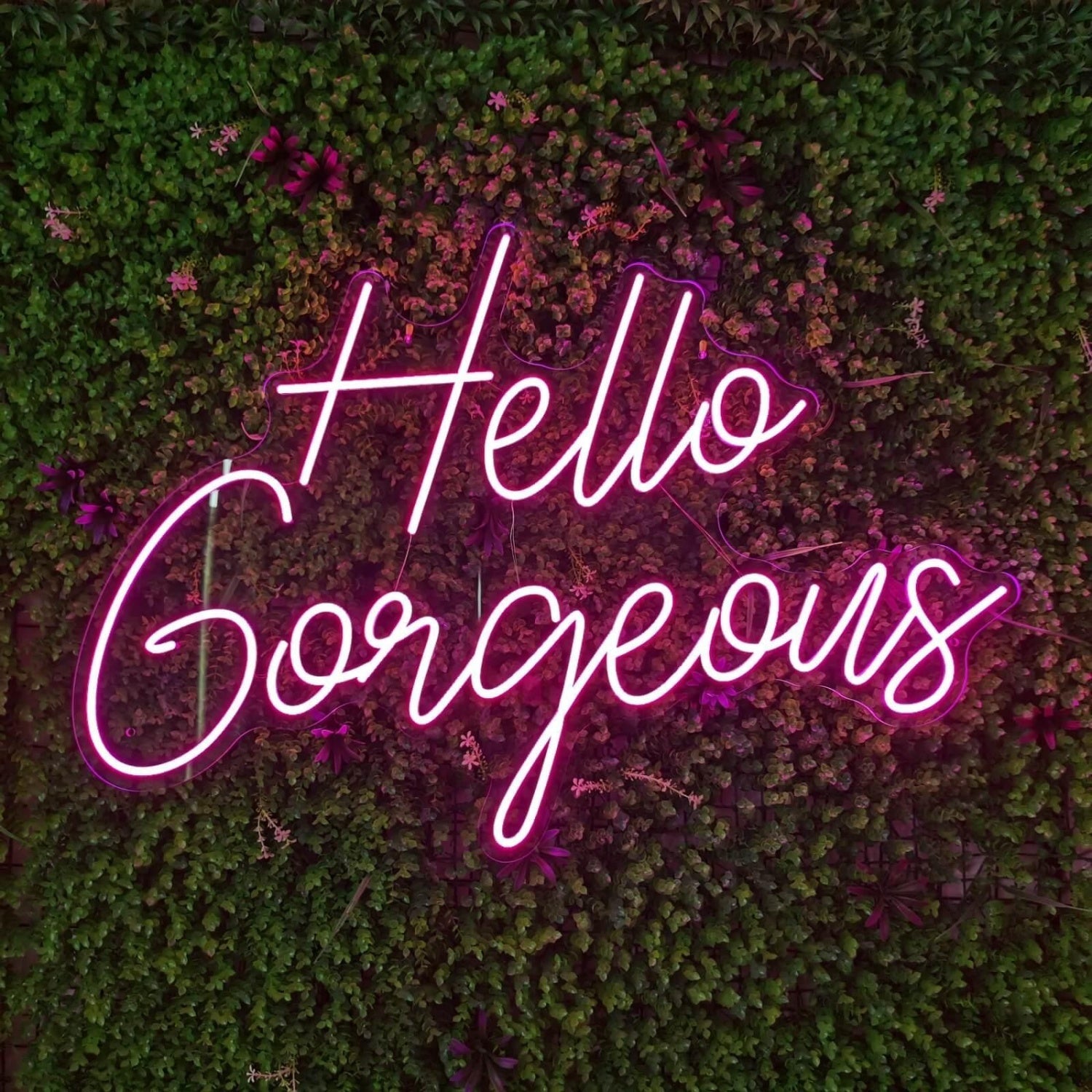 Hello Gorgeous Pink Led Neon Sign With Greenery For Indoor Business Decor - Shineneon