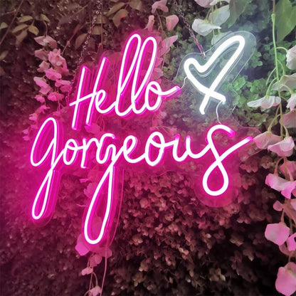 Hello Gorgeous Pink White Led Neon Sign Salon Boutique Wall Decor | Shineneon