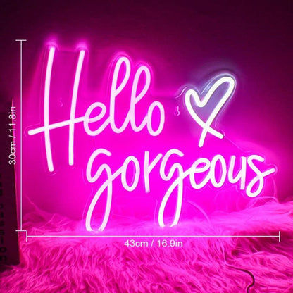 Hello Gorgeous Pink White Script Led Neon Sign For Bedroom Party Decor - Shineneon