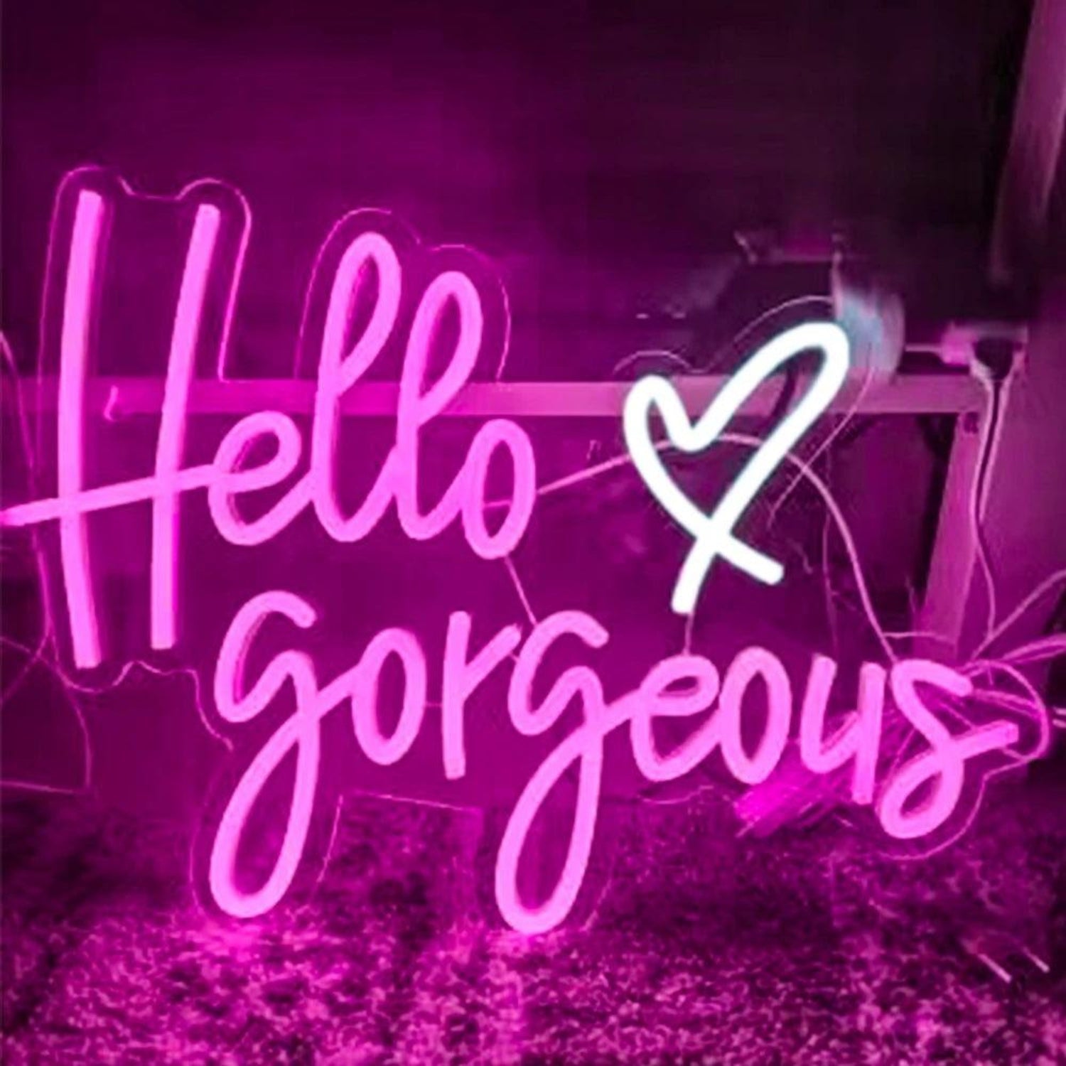 Hello Gorgeous Pink White Script Led Neon Sign For Bedroom Party Decor - Shineneon