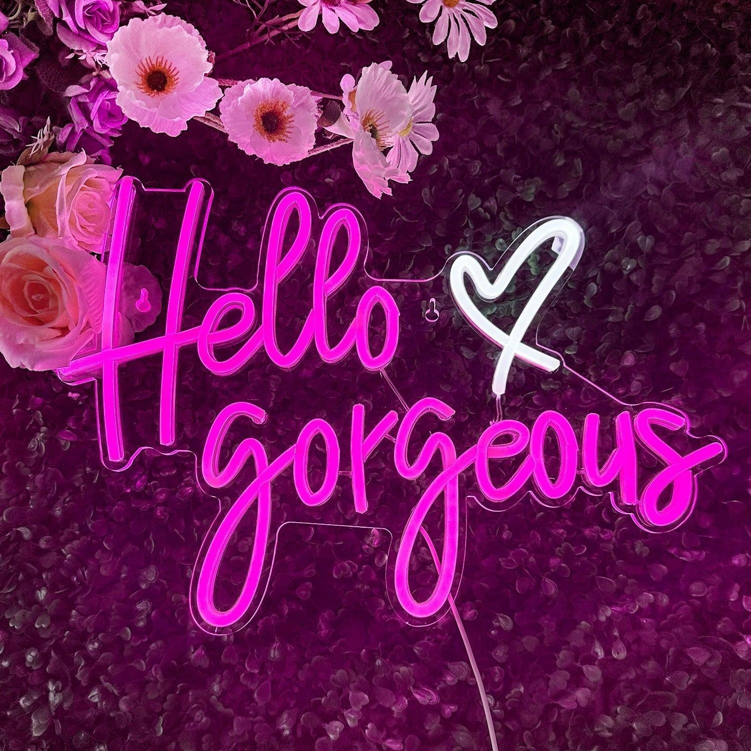 Hello Gorgeous Pink White Script Led Neon Sign For Bedroom Party Decor - Shineneon
