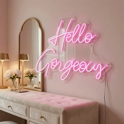 Hello Gorgeous Salon Wall Art LED Neon Sign - 03 Real Lifestyle Scene