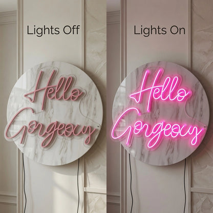 Hello Gorgeous Salon Wall Art LED Neon Sign - 06 Day Night Comparison