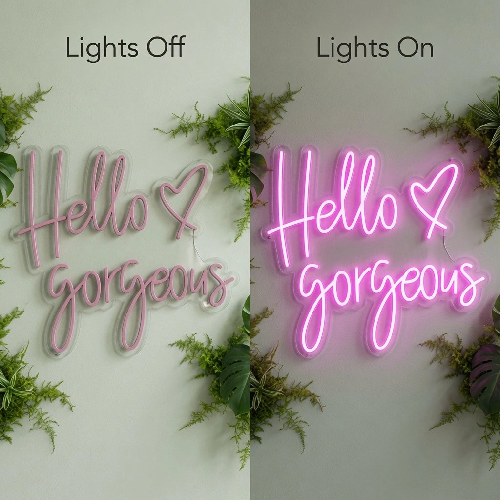 Hello Gorgeous Shop Wall Decor LED Neon Sign - 06 Day Night Comparison