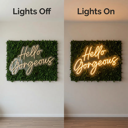 Hello Gorgeous Store Wall Decor LED Neon Sign - 06 Day Night Comparison