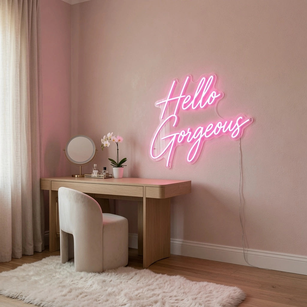 Hello Gorgeous Wall Art LED Neon Sign - 03 Real Lifestyle Scene