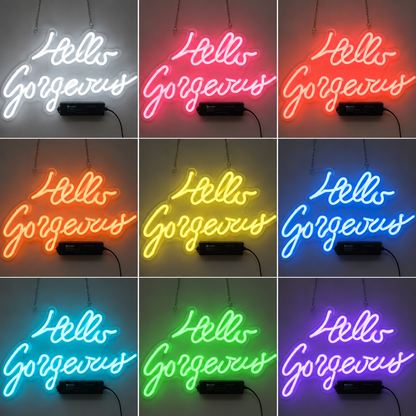 Hello Gorgeous Wall Decor LED Neon Sign Home Art color grid