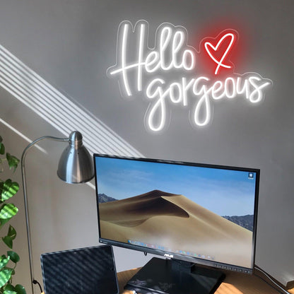 Hello Gorgeous White And Red Heart Led Neon Sign For Boutique Decor | Shineneon