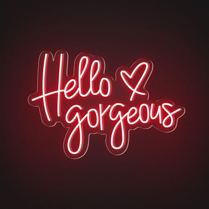 Hello Gorgeous White And Red Heart Led Neon Sign For Boutique Decor | Shineneon