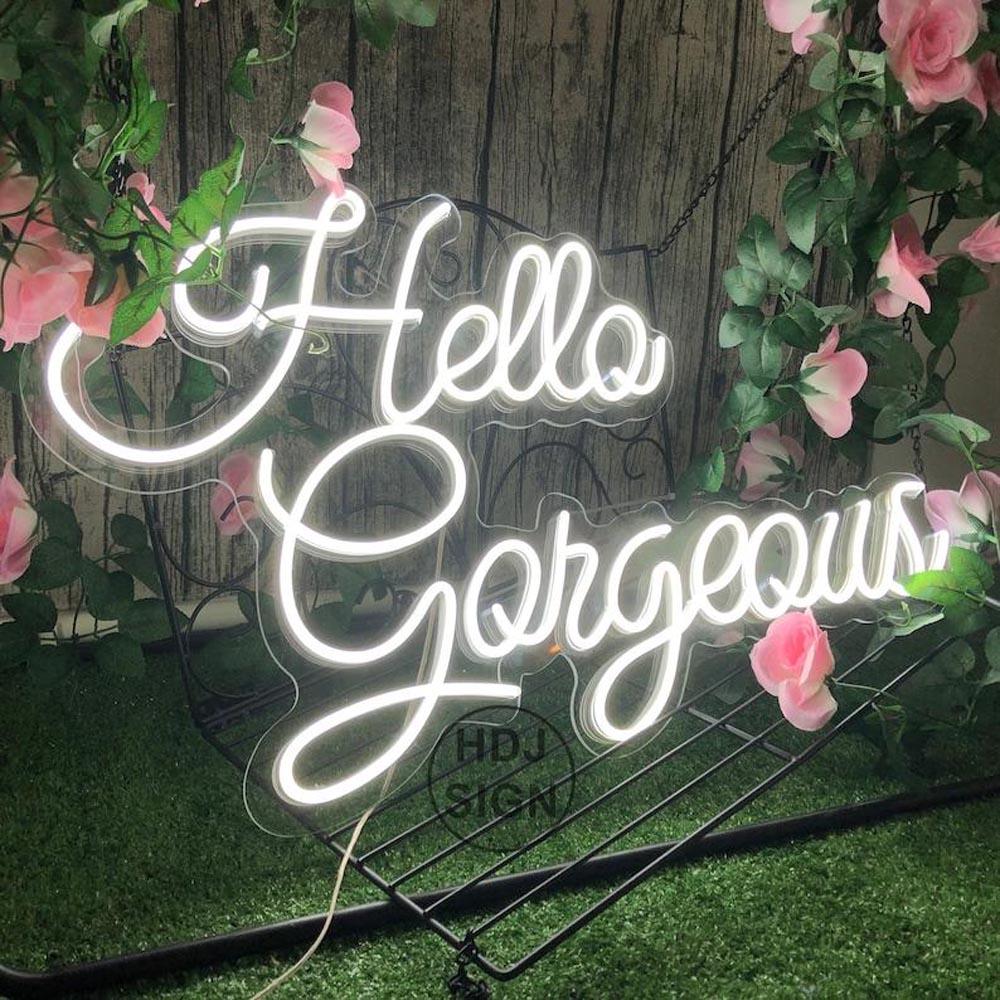 Hello Gorgeous White Floral Led Neon Sign For Home Salon Wedding Decor | Shineneon