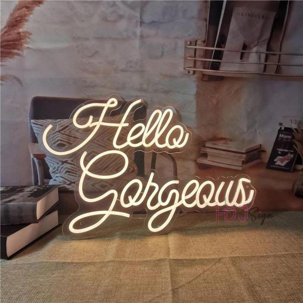Hello Gorgeous White Floral Led Neon Sign For Home Salon Wedding Decor | Shineneon