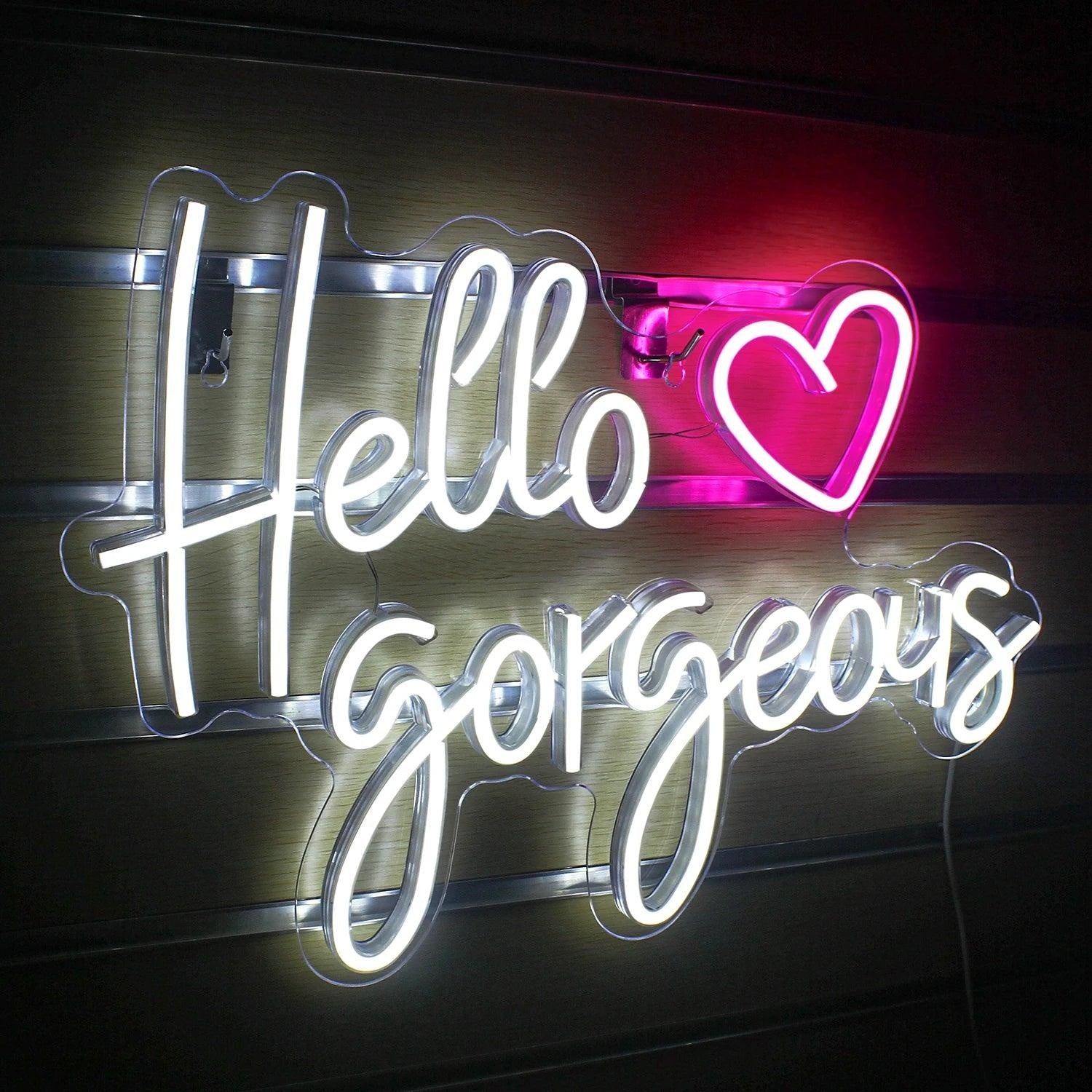 Hello Gorgeous White Purple Heart Led Neon Sign For Room Decor - Shineneon