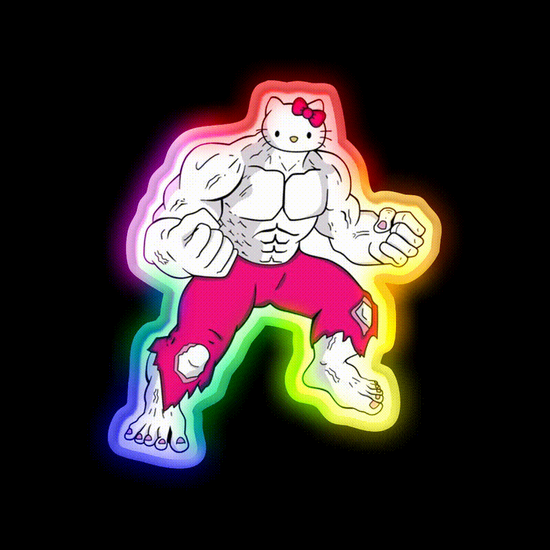 Hello Kitty Bodybuilder Gym Fitness Led Neon Sign Rgb Color