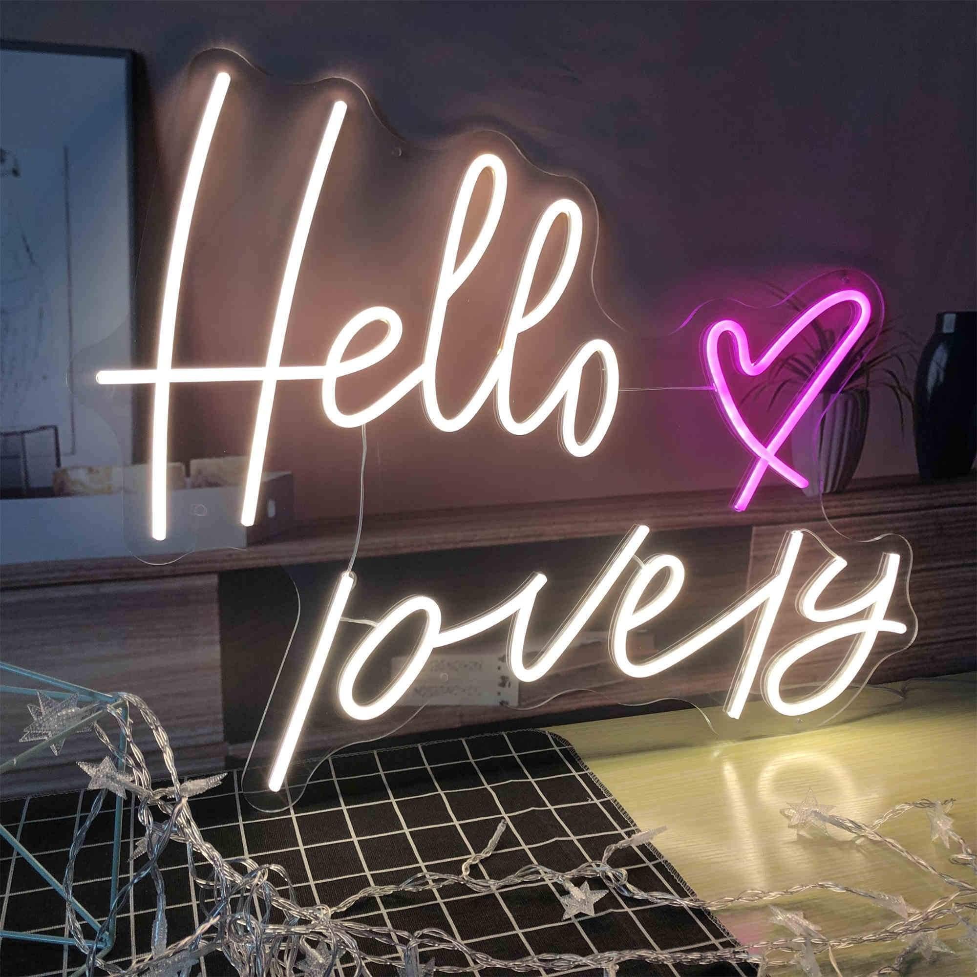 Hello Lovely Pink Heart Led Neon Sign For Home Bedroom Decor | Shineneon