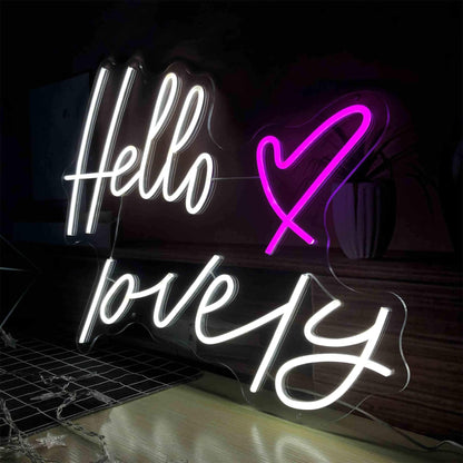 Hello Lovely Pink Heart Led Neon Sign For Home Bedroom Decor | Shineneon