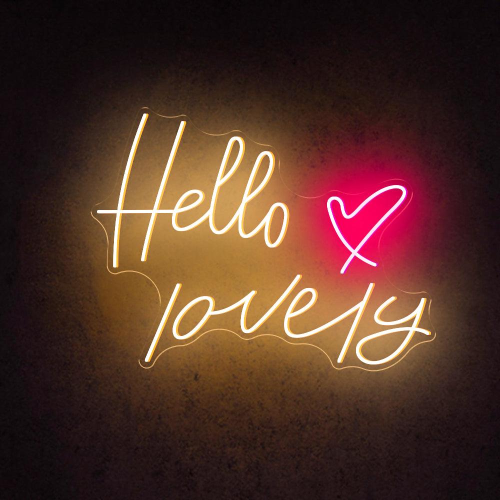 Hello Lovely Pink Heart Led Neon Sign For Home Bedroom Decor | Shineneon