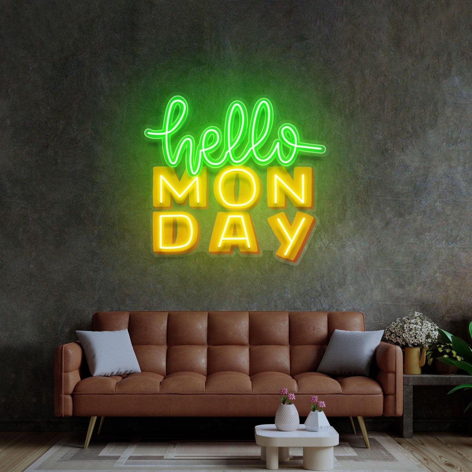 Hello Monday Uv Printed Led Neon Sign Green Yellow Home Wall Decor | Shineneon