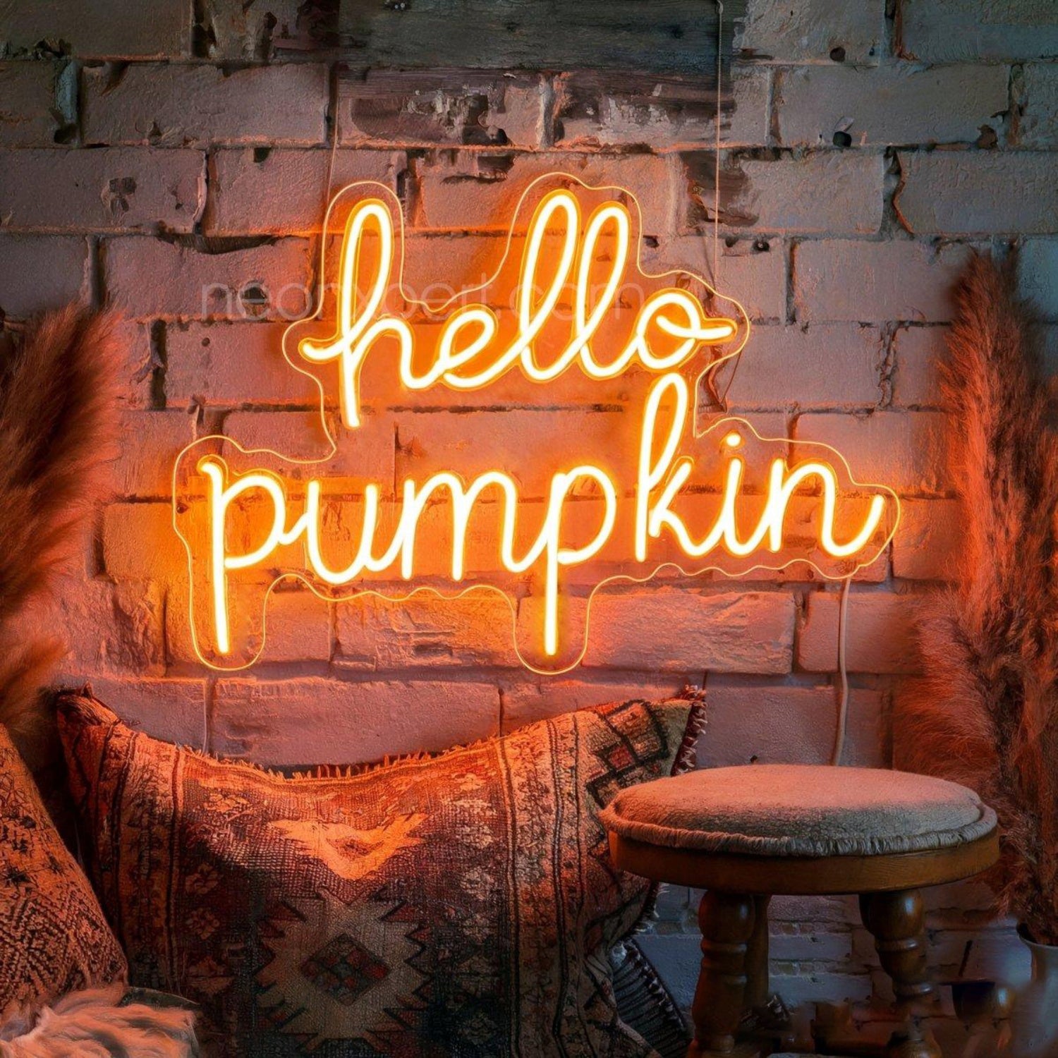 Hello Pumpkin Orange-Yellow Led Neon Sign For Halloween Indoor Decor | Shineneon