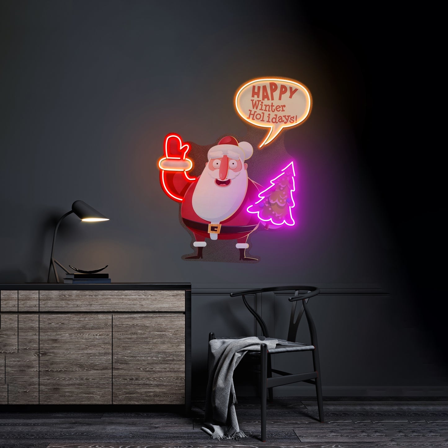 Hello Santa Christmas Neon Artwork For Sale