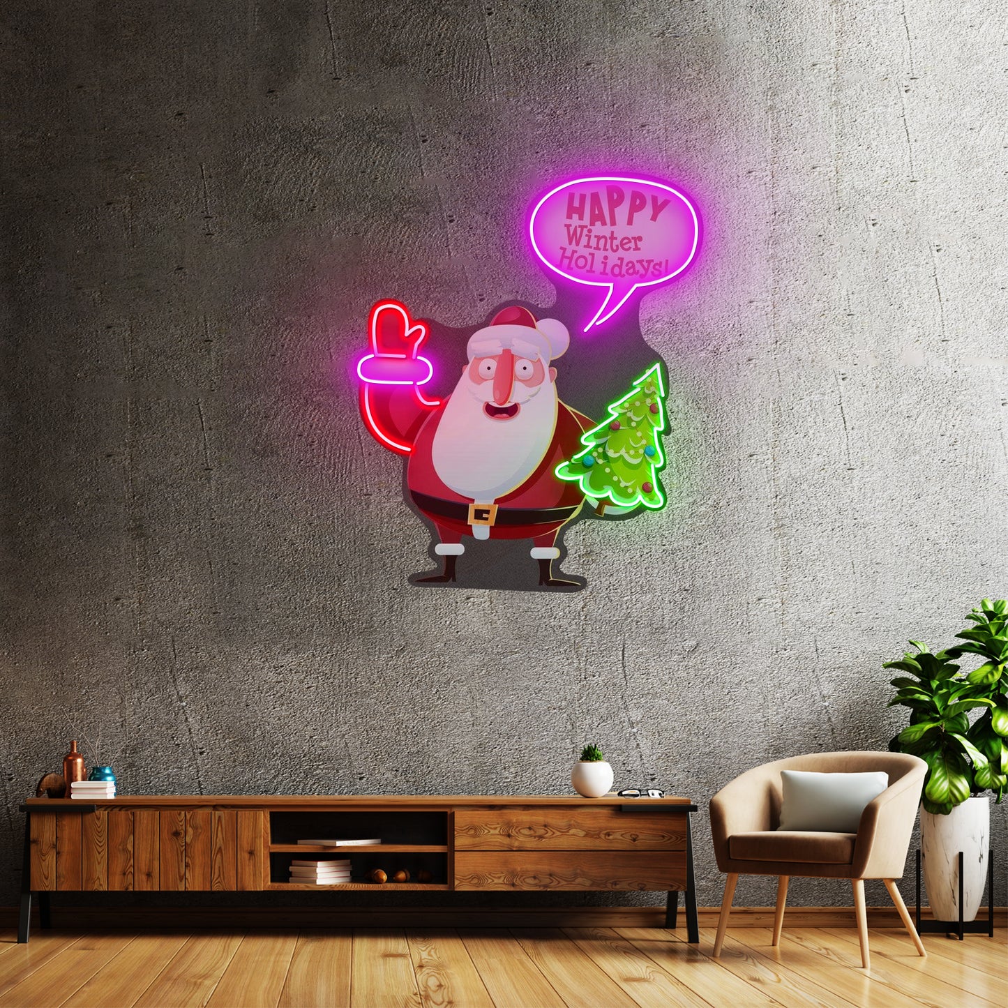 Hello Santa Christmas Neon Artwork For Sale