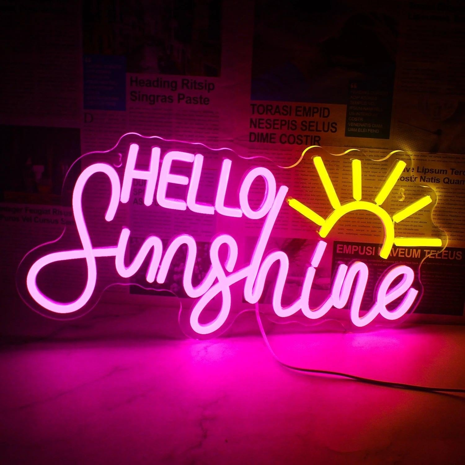 Hello Sunshine Pink Yellow Led Neon Sign Indoor Wall Cafe Decor - Shineneon