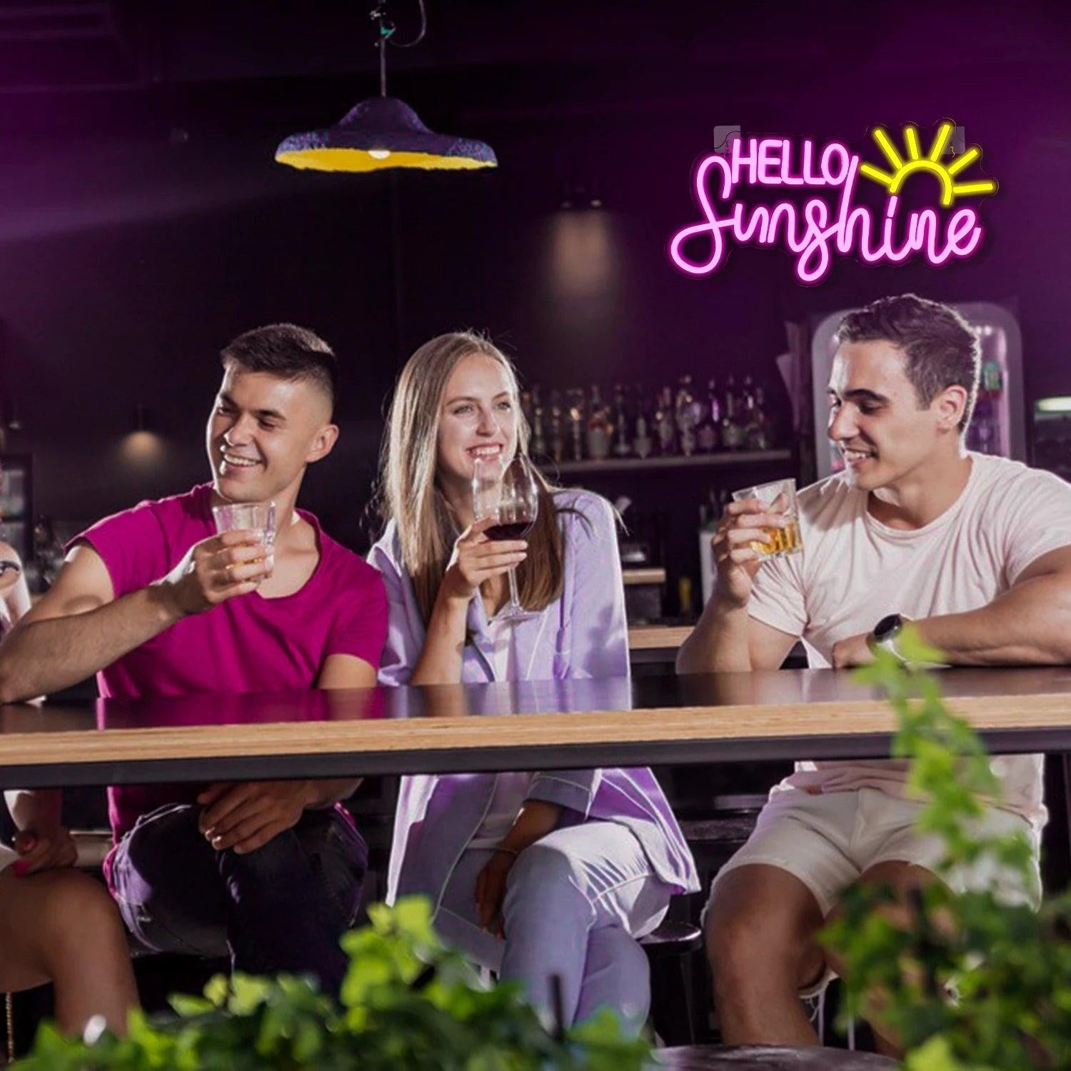 Hello Sunshine Pink Yellow Led Neon Sign Indoor Wall Cafe Decor - Shineneon