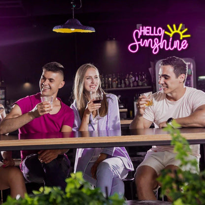 Hello Sunshine Pink Yellow Led Neon Sign Indoor Wall Cafe Decor - Shineneon