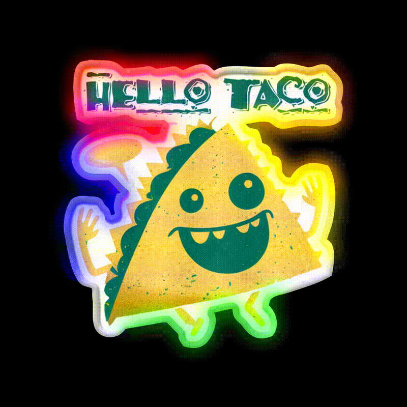Hello Taco Classic T Taco Led Neon Sign Mexican Food Sign Rgb Color - LED neon sign close-up detail
