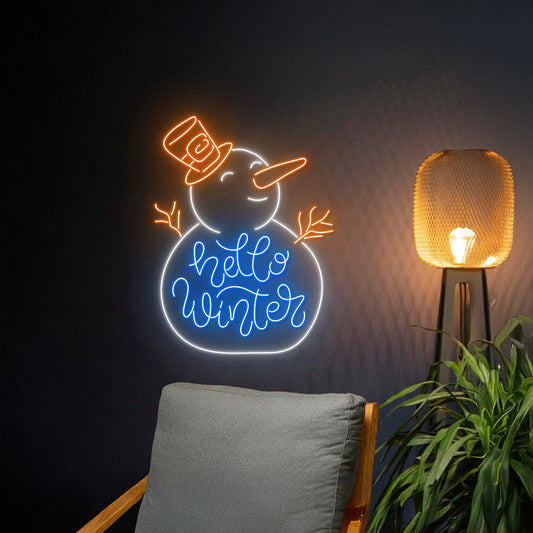 Hello Winter Neon Sign Snowman Led Sign