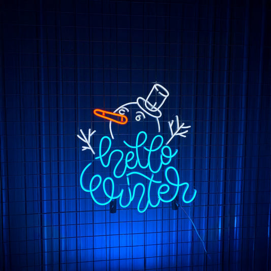 Hello Winter Neon Sign Snowman Led Sign Christmas Room Wall Art Decor