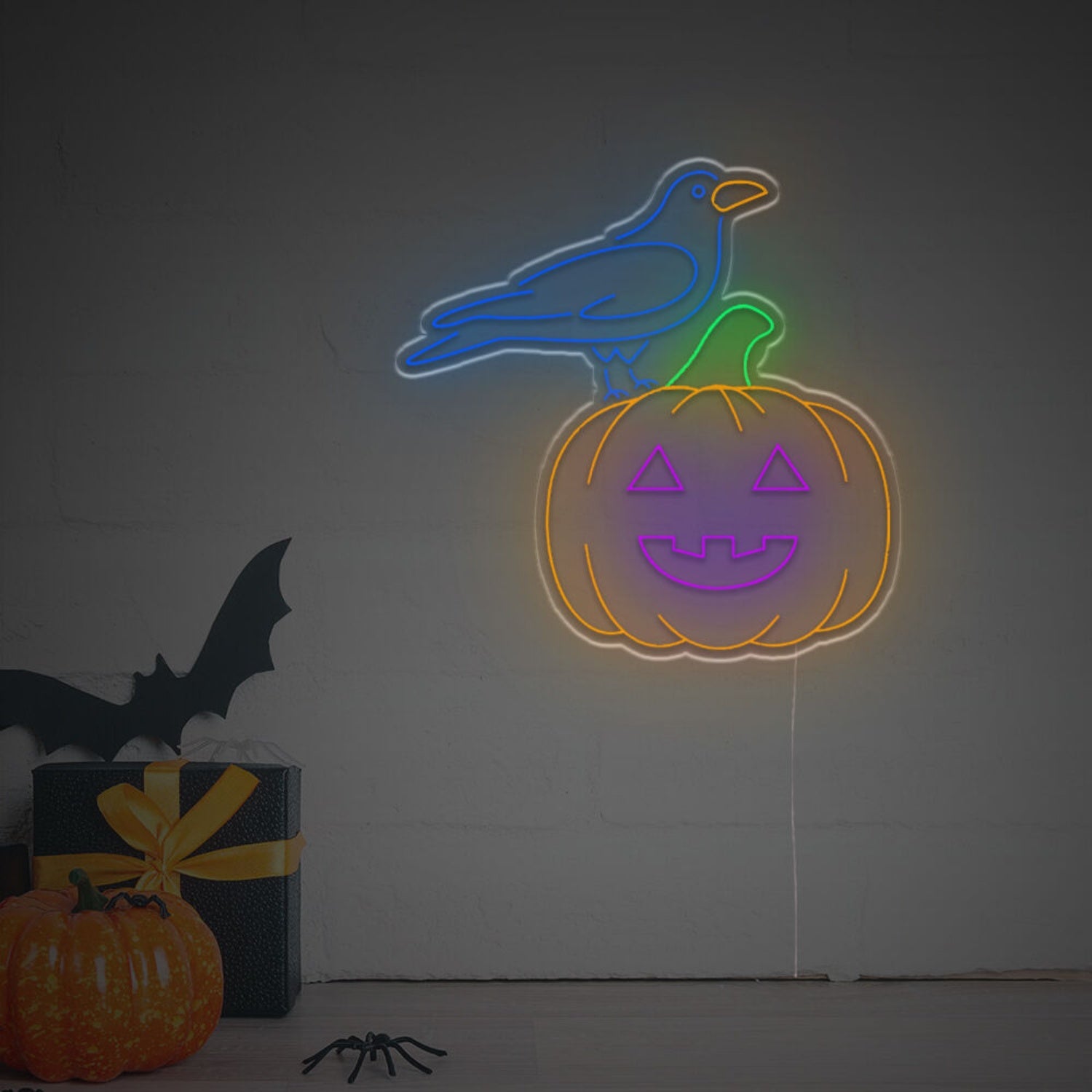 Helloween Pumpkin With Blue Crow Led Neon Sign | Shineneon