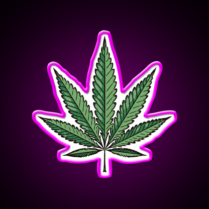 Hemp Inspired Green Leaf Led Neon Sign Wall Art Rgb Color - Neon sign mounted on wall in room
