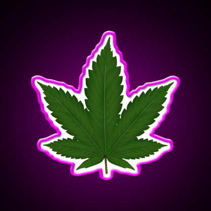 Hempy Hemp Inspired Green Leaf Led Neon Sign Rgb Color - Neon sign mounted on wall in room