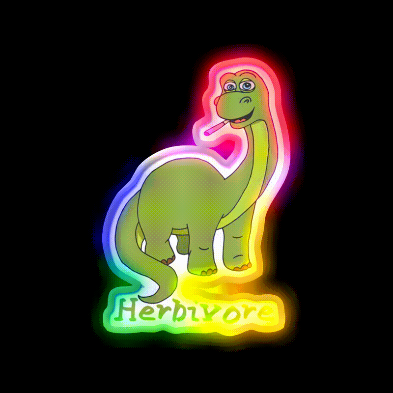 Herbivore Brontosaurus Hemp Inspired Green Leaf Led Neon Sign Rgb Color - LED neon sign close-up detail
