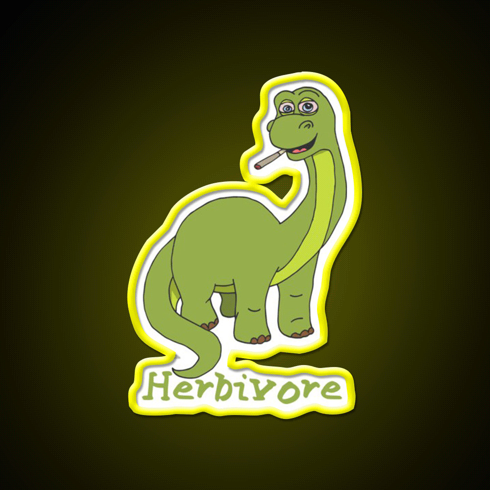 Herbivore Brontosaurus Hemp Inspired Green Leaf Led Neon Sign Rgb Color - Custom LED neon sign front view
