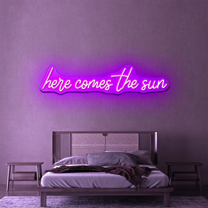 Here Comes The Sun Neon Signs For Wall Decor Free Shipping - Neon sign mounted on wall in room