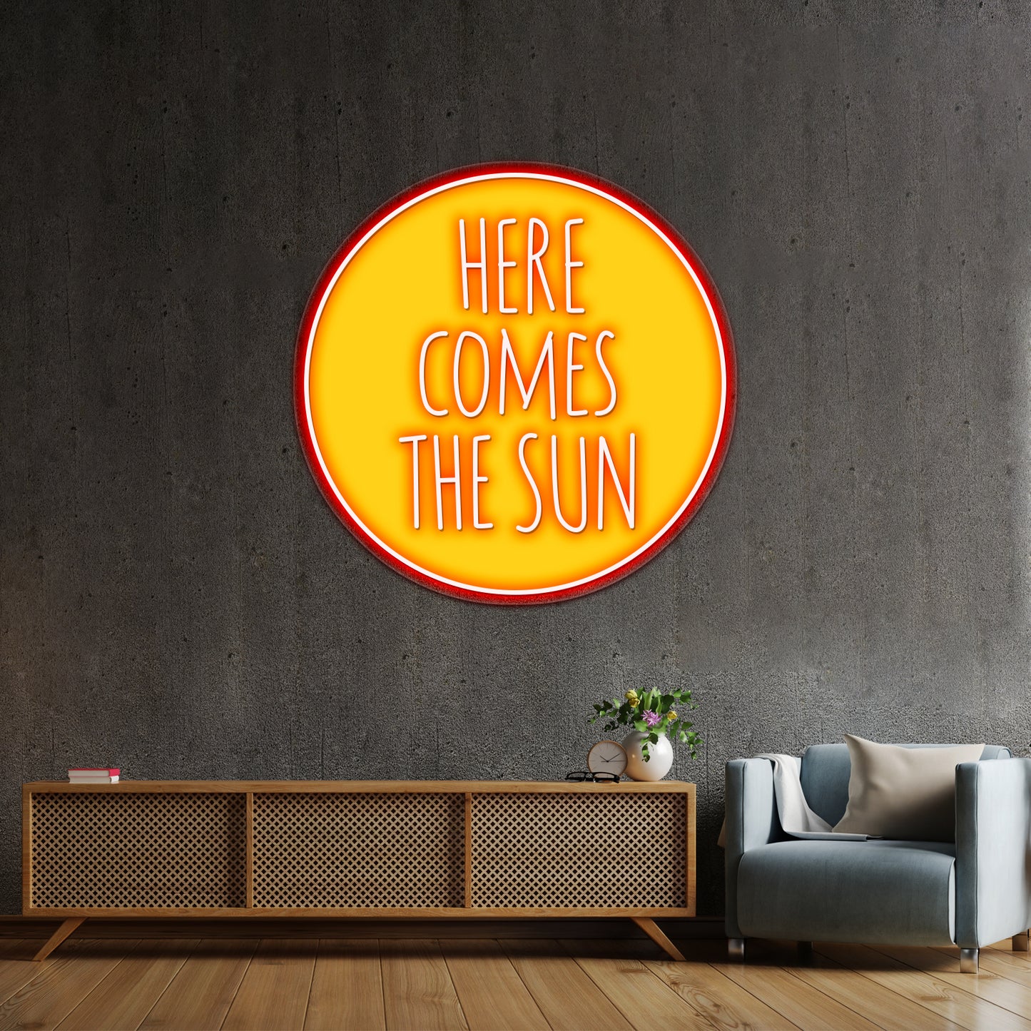 Here Comes The Sun Word Art Text Design Wall Artwork Neon Signs