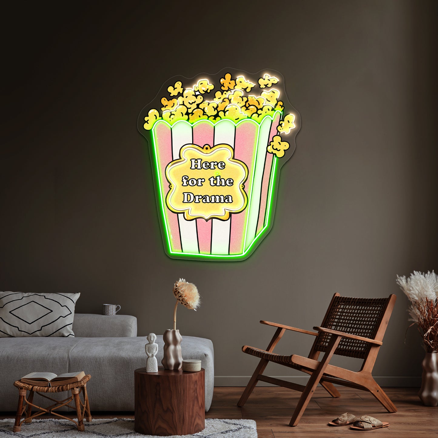 Here For The Drama Popcorn Neon Signs For Business