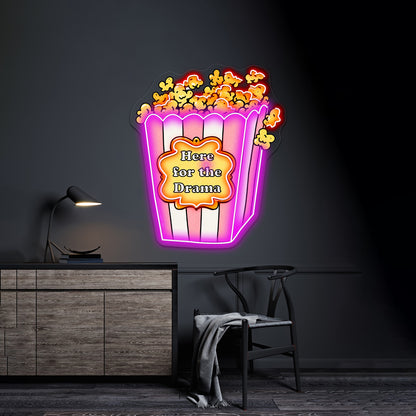 Here For The Drama Popcorn Neon Signs For Business