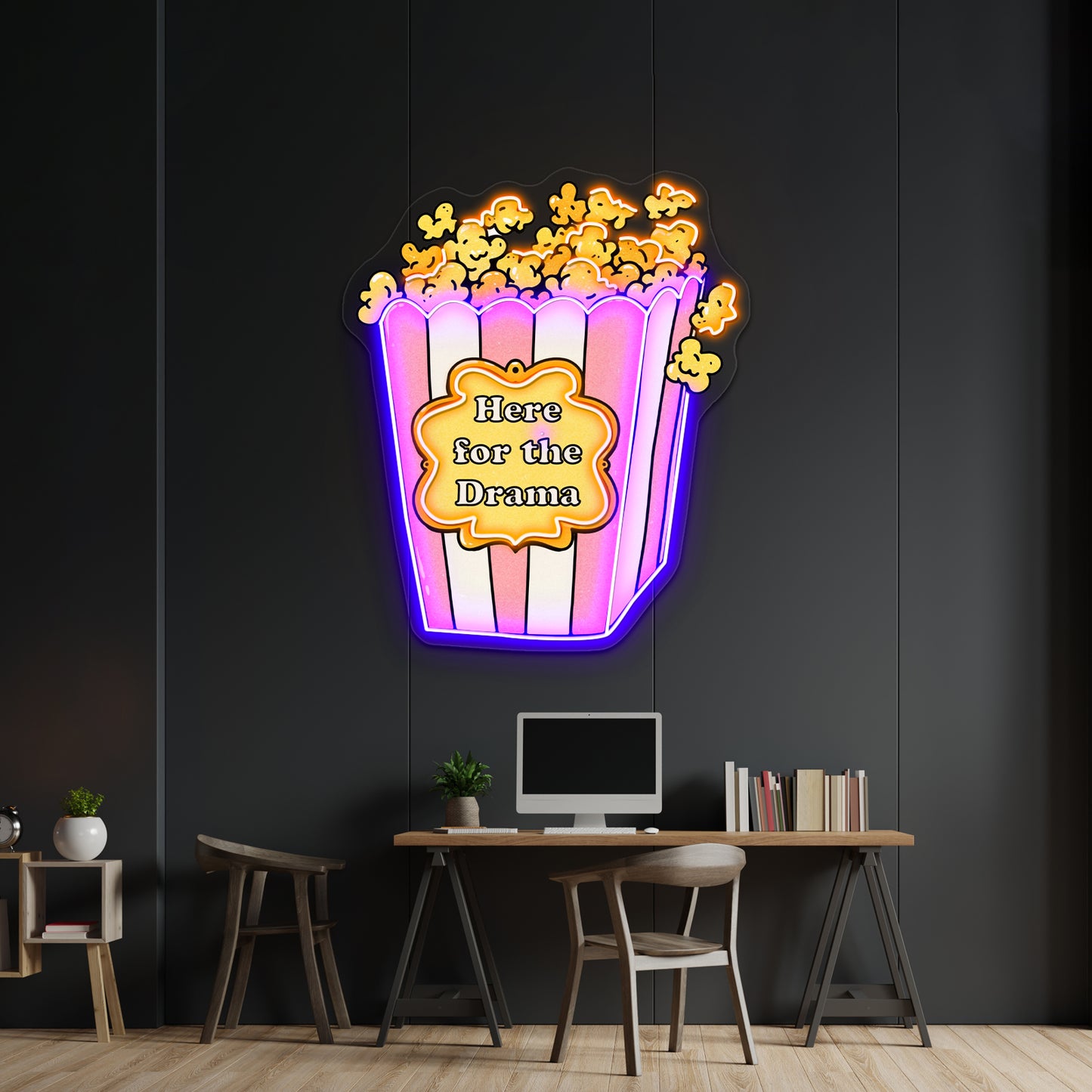 Here For The Drama Popcorn Neon Signs For Business